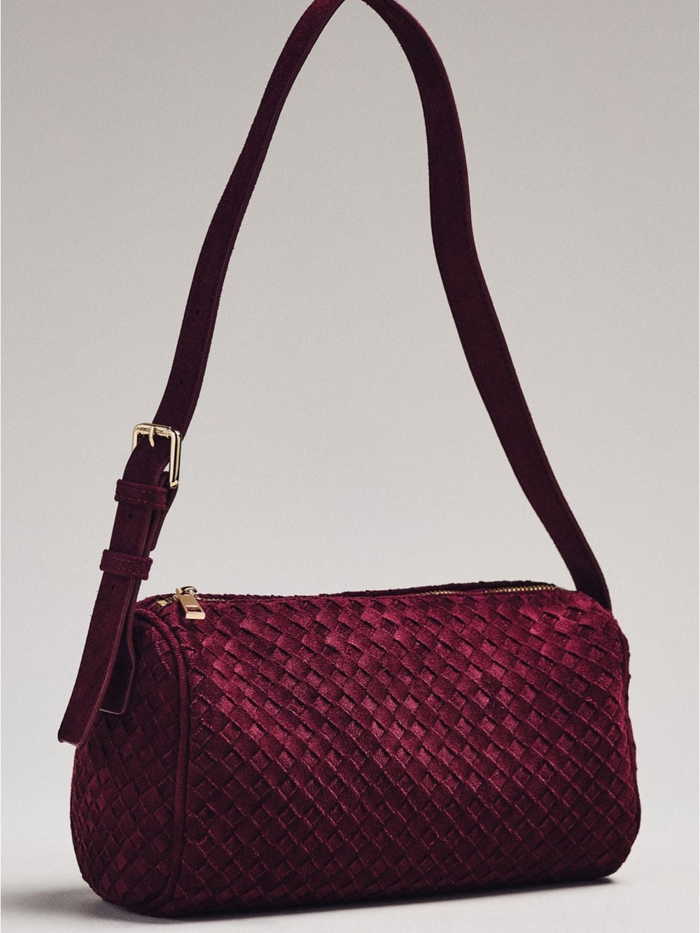 Anthropologie Woven faux suede Burgundy Shoulder Bag with Gold Accent